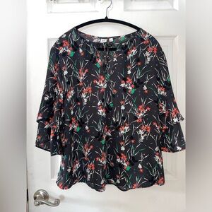 GAP Black Floral Ruffle-Sleeve Blouse